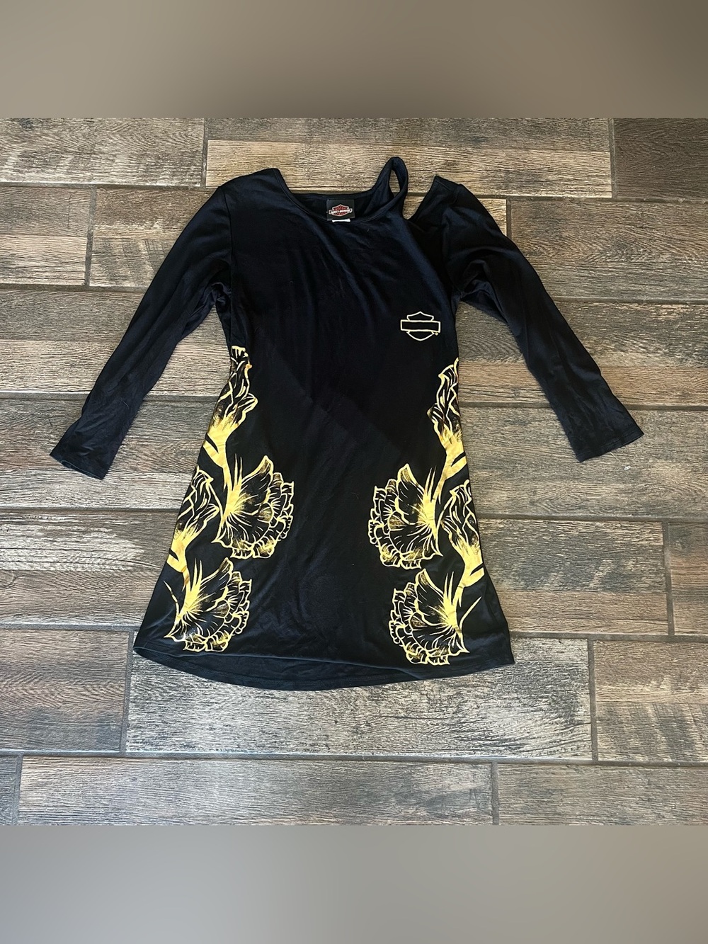 Harley Davidson 3/4 sleeve tunic t-shirt with gold foil design floral M